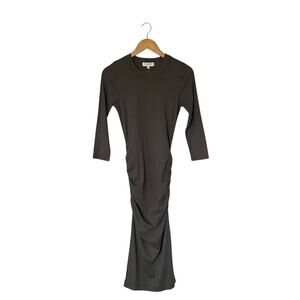 Michael Stars Grey Oxide 3/4 Sleeve Ruched Bodycon T-shirt Dress Crewneck sz S
